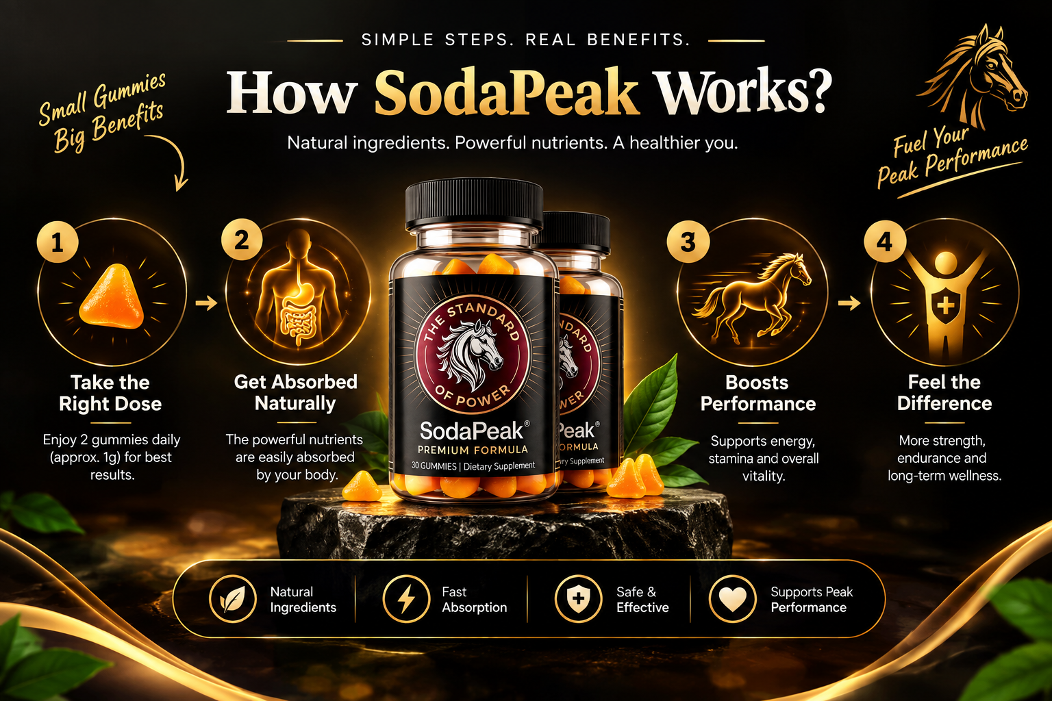 How SodaPeak works: take the right dose, absorb naturally, support performance, feel the difference